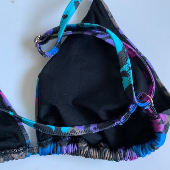 Victoria's Secret L Leopard Cheetah Print Triangle Bikini Top Swim Black Purple - Picture 7 of 12